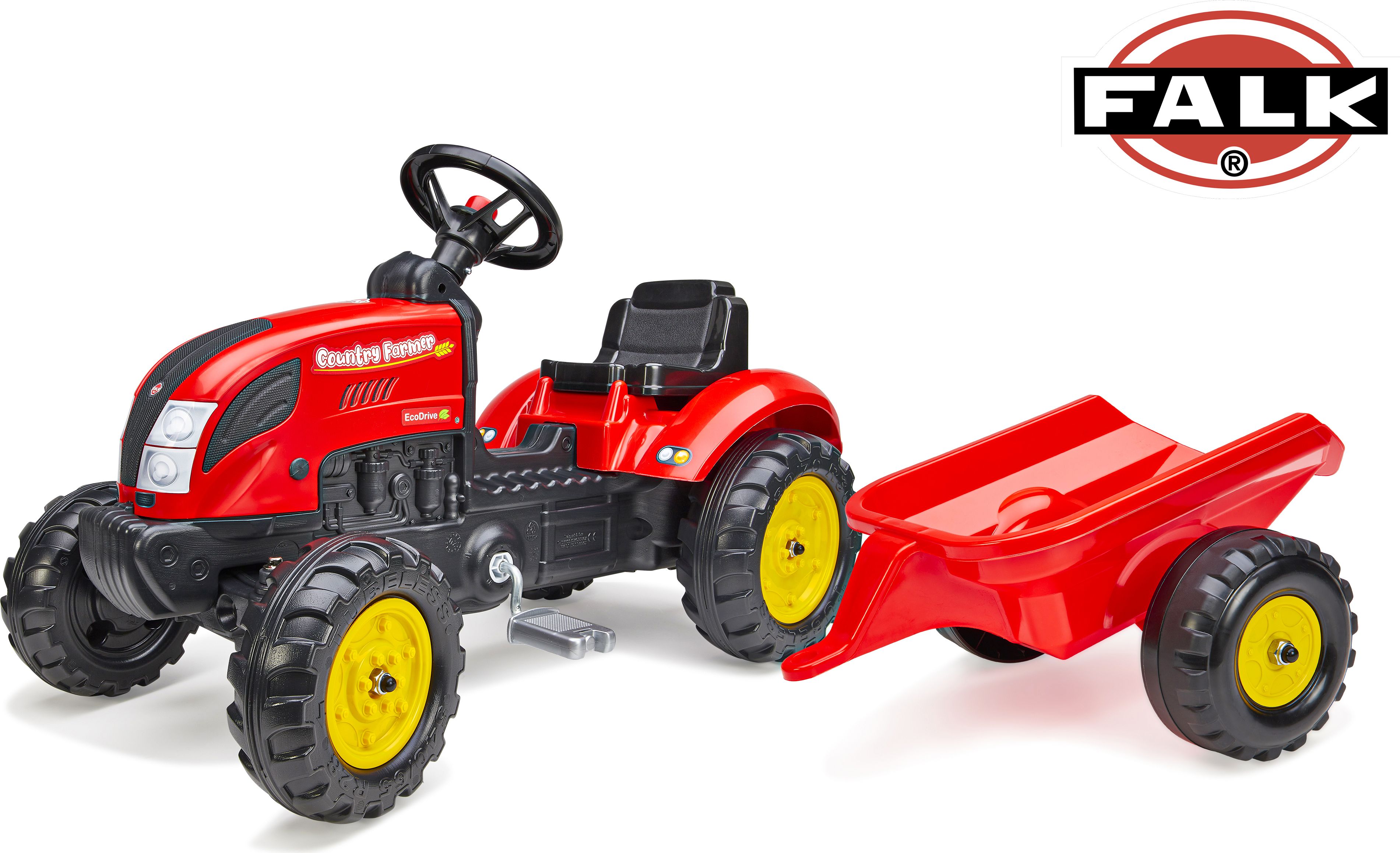 Falk šlapací traktor 2058L Country Farmer s vlečkou - červený - obrázek 1