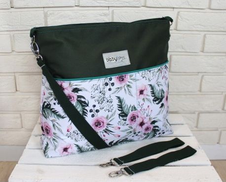 Stylová taška na kočárek Baby Nellys Hand Made - Květinky/flowers - zelená, Ce19 - obrázek 1