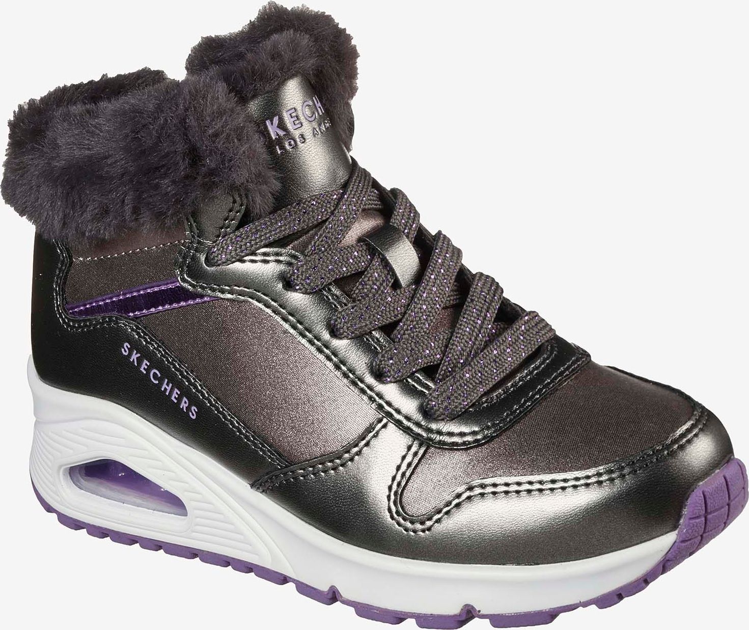 Šedé holčičí metalické zimní boty Skechers - 38 - obrázek 1