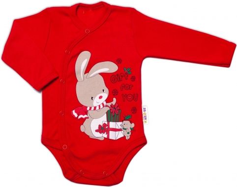 Baby Nellys Kojenecké body, dl. rukáv, zap. bokem Bunny, červené - obrázek 1