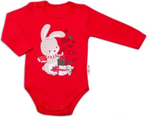 Baby Nellys Kojenecké body, dl. rukáv, Bunny, červené - obrázek 1