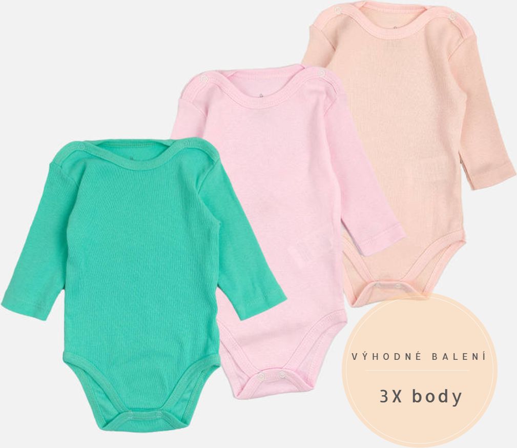 3x bavlněné body s dlouhým rukávem výhodné balení Velikost: 68 - obrázek 1