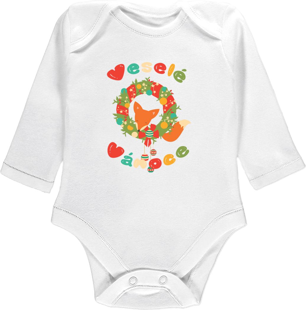 Kojenecké body Ellie Bee, krátký nebo dlouhý rukáv, barva bílá, motiv "Veselé Vánoce" Velikost: 0 - 3 měsíce (56 - 62cm), Rukáv: dlouhý - obrázek 1