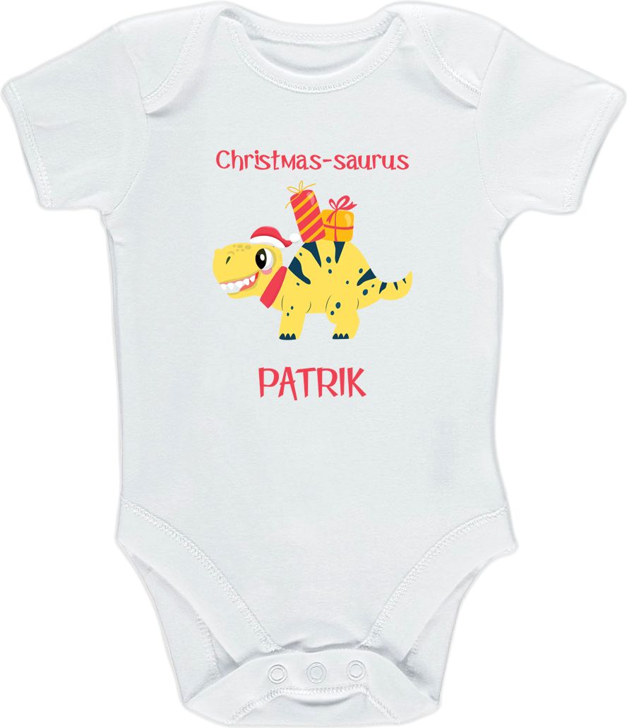 Kojenecké body Ellie Bee, krátký nebo dlouhý rukáv, barva bílá, motiv "Christmas-saurus" se jménem dítěte Velikost: 0 - 3 měsíce (56 - 62cm), Rukáv: dlouhý - obrázek 3