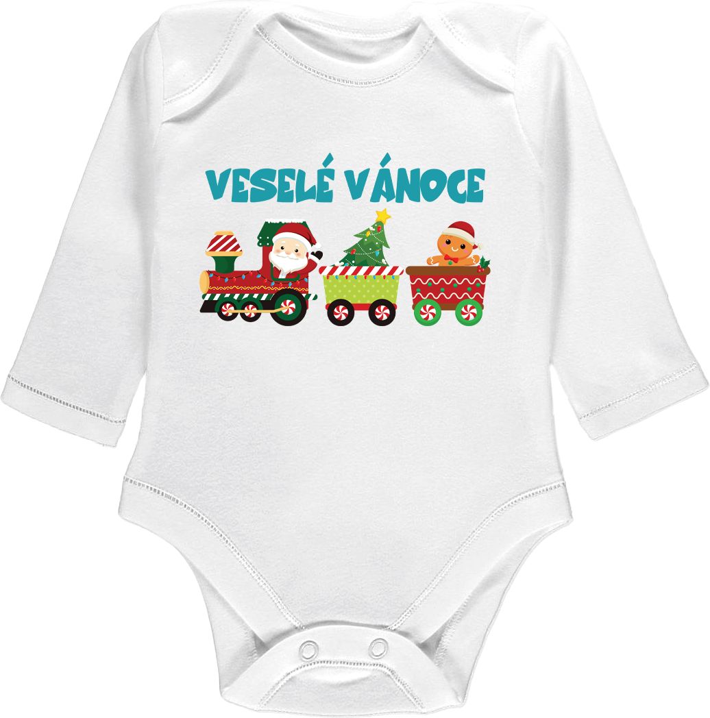 Kojenecké body Ellie Bee, krátký nebo dlouhý rukáv, barva bílá, motiv "Veselé Vánoce" Velikost: 0 - 3 měsíce (56 - 62cm), Rukáv: dlouhý - obrázek 1