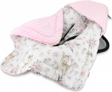 Baby Nellys Oteplená zavin. deka s kapucí minky+bavlna, 90 x 90 cm, Srnka a růže - růžová - obrázek 1
