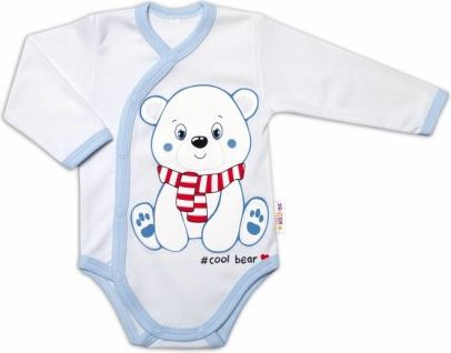 Baby Nellys Kojenecké body, dl. rukáv, zap. bokem Cool Bear, bílé, Velikost koj. oblečení 50 (0-1m) - obrázek 1