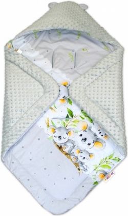 Oteplená zavinovací deka s kapucí minky,Baby Nellys - Medvídek Koala - šedá - obrázek 1