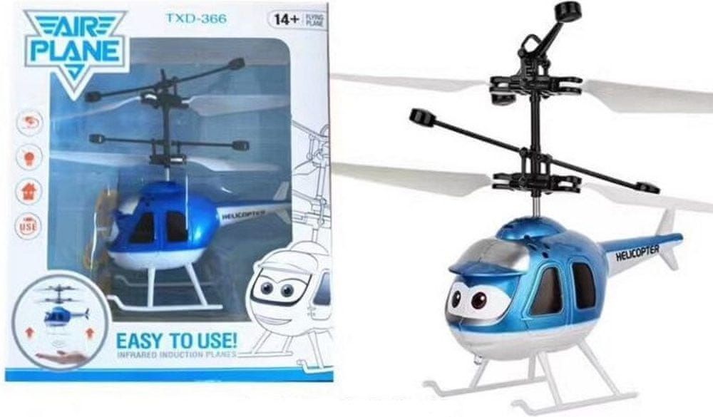 FM electrics Mini helikoptéra - modrá ovládaná pohybem ruky a dálkovým ovladačem - obrázek 1