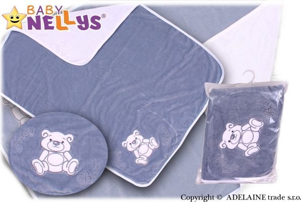 Baby Nellys Deka/dečka froté/velur - Medvídek Teddy Bear- šedá - obrázek 1