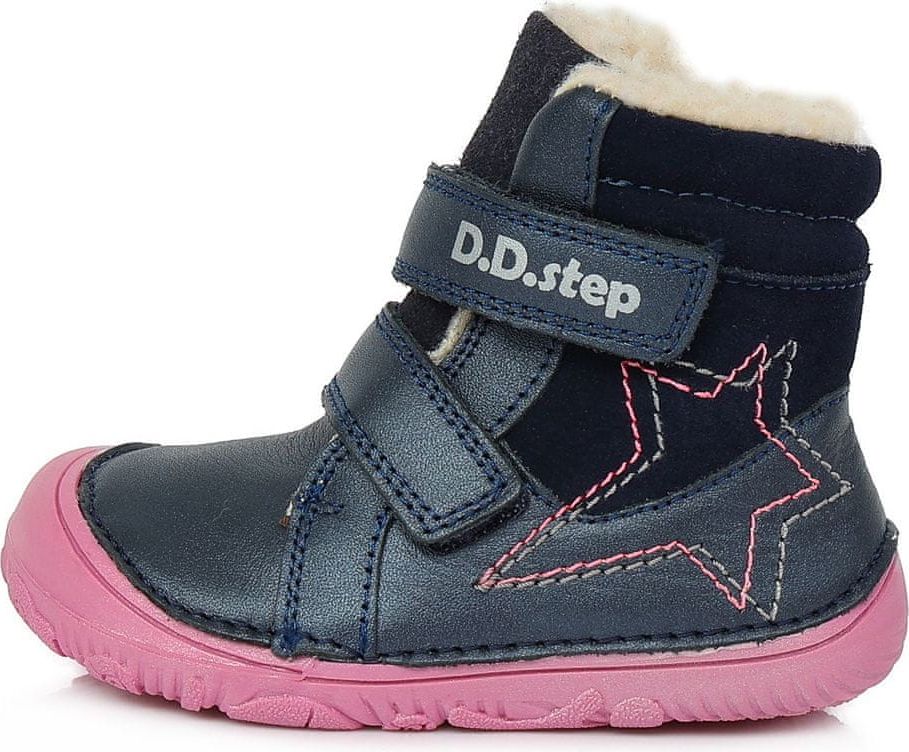 D-D-step dívčí zimní barefoot kožená kotníčková obuv W073-688B tmavě modrá 26 - obrázek 1