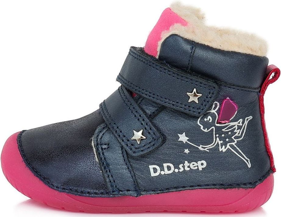 D-D-step dívčí fluorescenční kožená zimní kotníčková obuv W070-929B 20 tmavě modrá - obrázek 1
