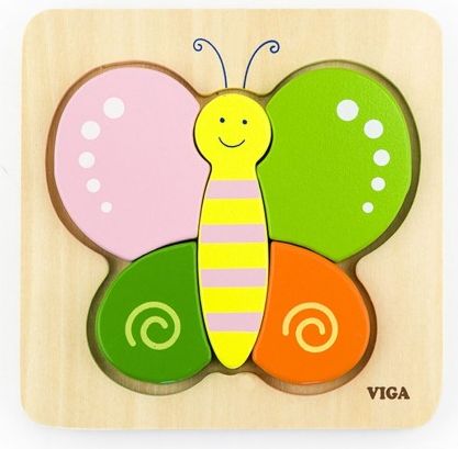 Dřevěné puzzle pro nejmenší Viga Motýl, Multicolor - obrázek 1
