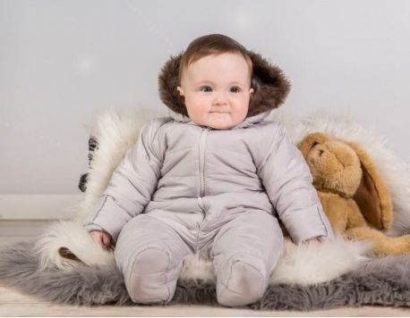 Kombinéza s kapucí a kožíškem Baby Nellys ®prošívaná - sv. šedá, Velikost koj. oblečení 56 (1-2m) - obrázek 1