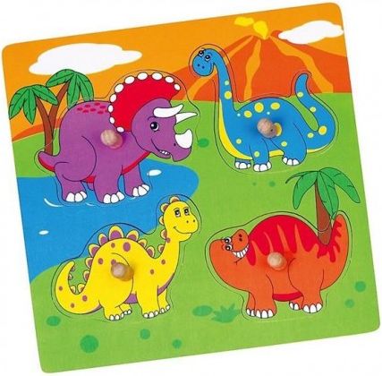 Dřevěné puzzle s úchyty pro nejmenší Viga Dino, Multicolor - obrázek 1