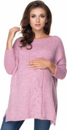 Be MaaMaa Volný těhotenský svetr lila - vzor pletený cop - obrázek 1