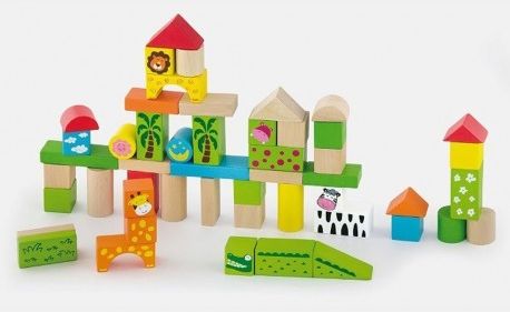 Dřevěné kostky pro děti Viga ZOO 50 dílů, Multicolor - obrázek 1