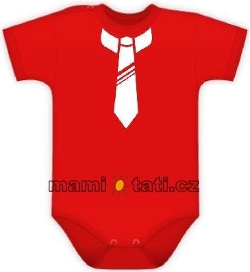 Baby Dejna Body kr. rukávek s potiskem kravaty - červené - obrázek 1