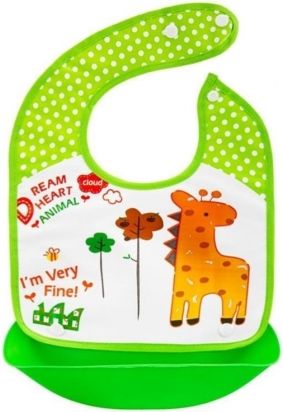 BocioLand Silikonový bryndáček s kapsičkou Žirafa, zelený - obrázek 1