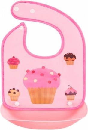 BocioLand Silikonový bryndáček s kapsičkou Muffin, ružový - obrázek 1