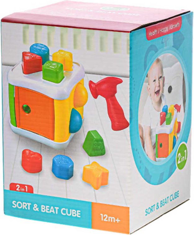 Baby kostka vkládací zatloukačka 13cm s kostkami a kladívkem 2v1 pro miminko - obrázek 4