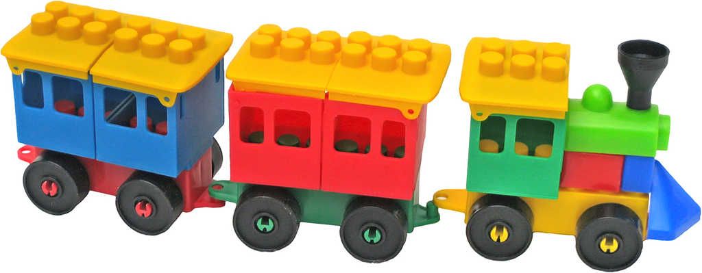 PL Bobo System Vláček plastový barevný set mašinka se dvěma vagónky - obrázek 1