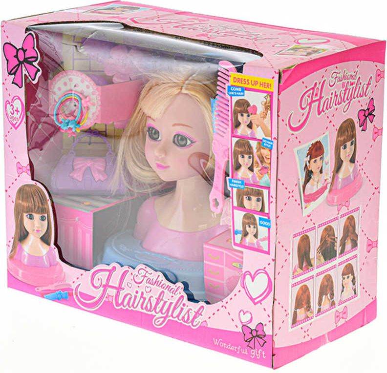 Hlava česací blondýnka 19cm set s kadeřnickými doplňky v krabici - obrázek 4
