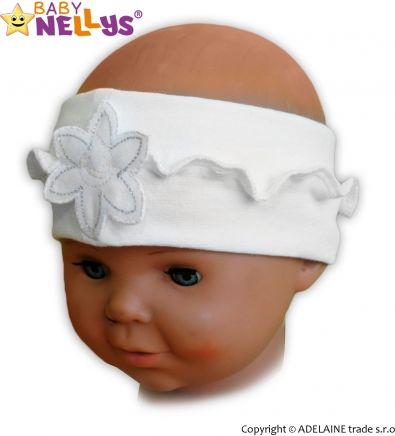 Baby Nellys Čelenka Baby Nellys ® s květinkou a volánkem - bílá 12/24měsíců - obrázek 1