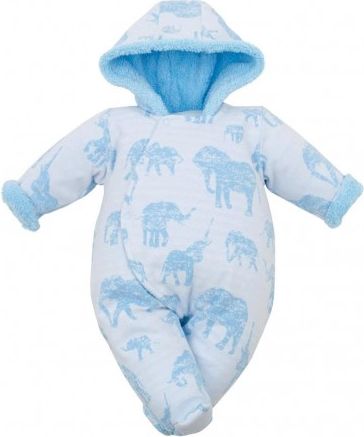 Zimní kojenecká kombinéza s kapucí Baby Service Sloni modrá, Modrá, 74 (6-9m) - obrázek 1