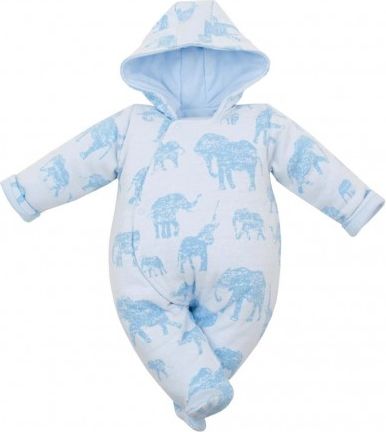 Zateplená kojenecká kombinéza s kapucí Baby Service Sloni modrá, Modrá, 62 (3-6m) - obrázek 1
