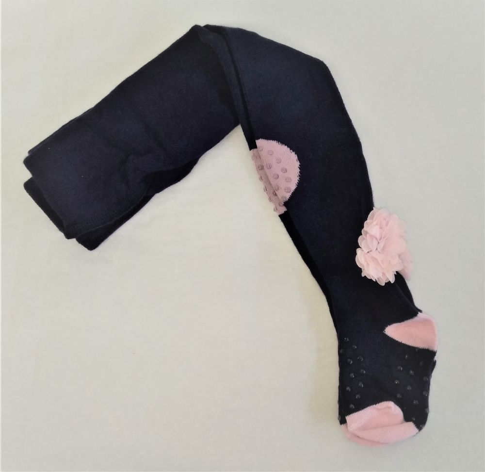 Yo Punčocháče Dark Blue Flowers s protiskluzem - obrázek 1