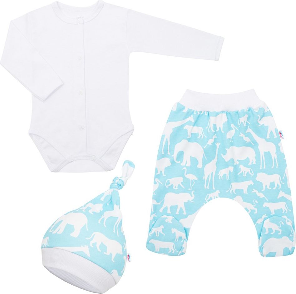 3-dílná bavlněná kojenecká souprava New Baby Kiddy bílo-tyrkysová 62 (3-6m) - obrázek 1