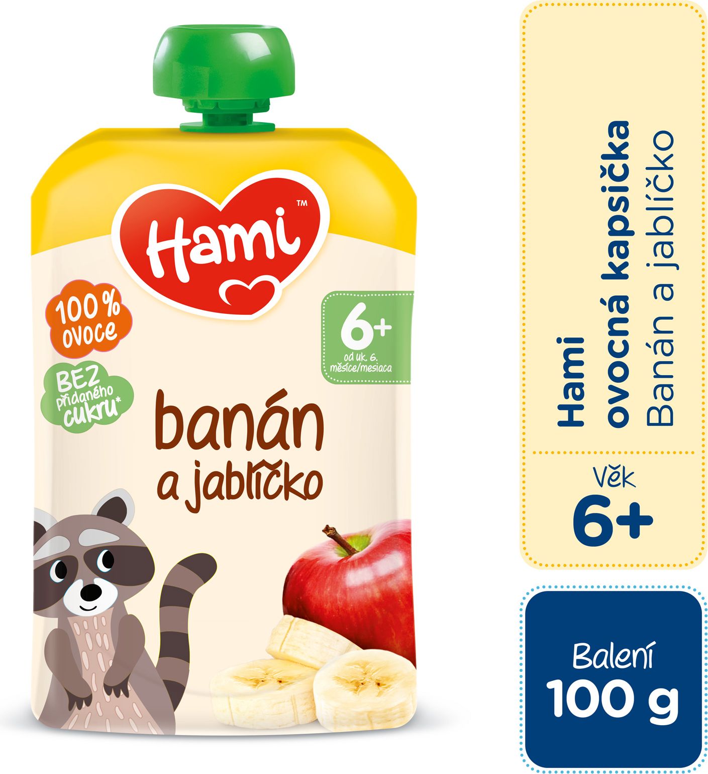 HAMI Kapsička ovocná Banán a jablíčko 100 g, 6+ - obrázek 1
