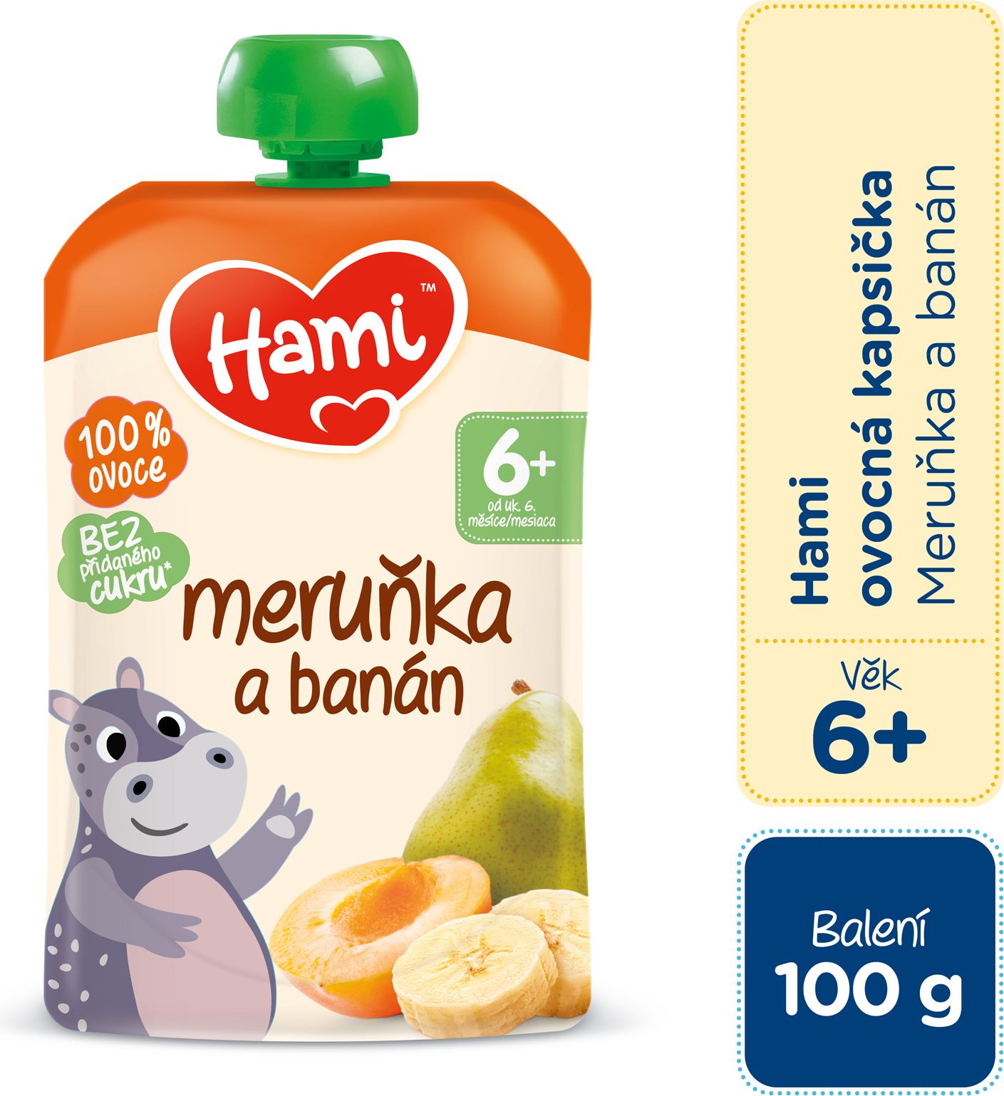 HAMI Kapsička ovocná Meruňka a banán 100 g, 6+ - obrázek 1