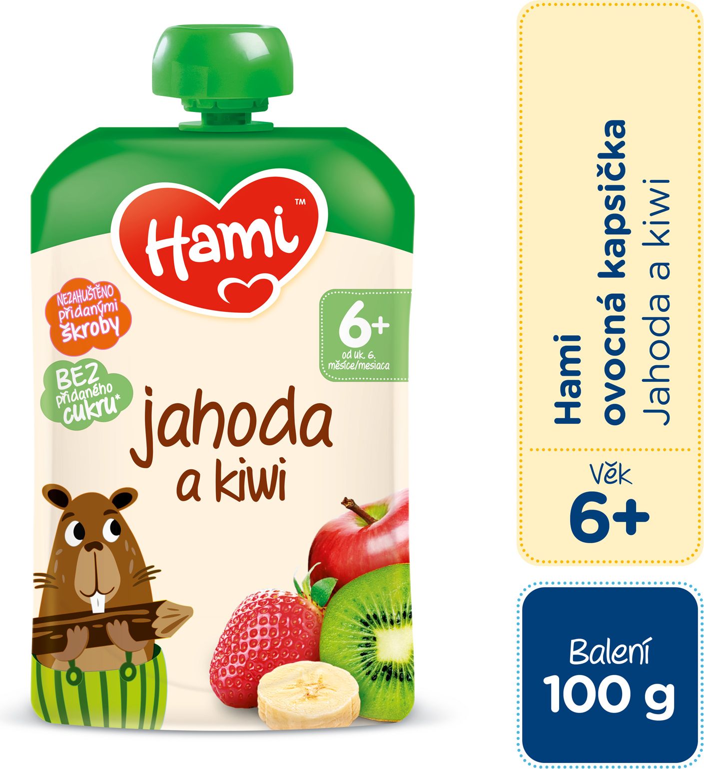 HAMI Kapsička ovocná Kiwi, jahoda a banán 100 g, 6+ - obrázek 1