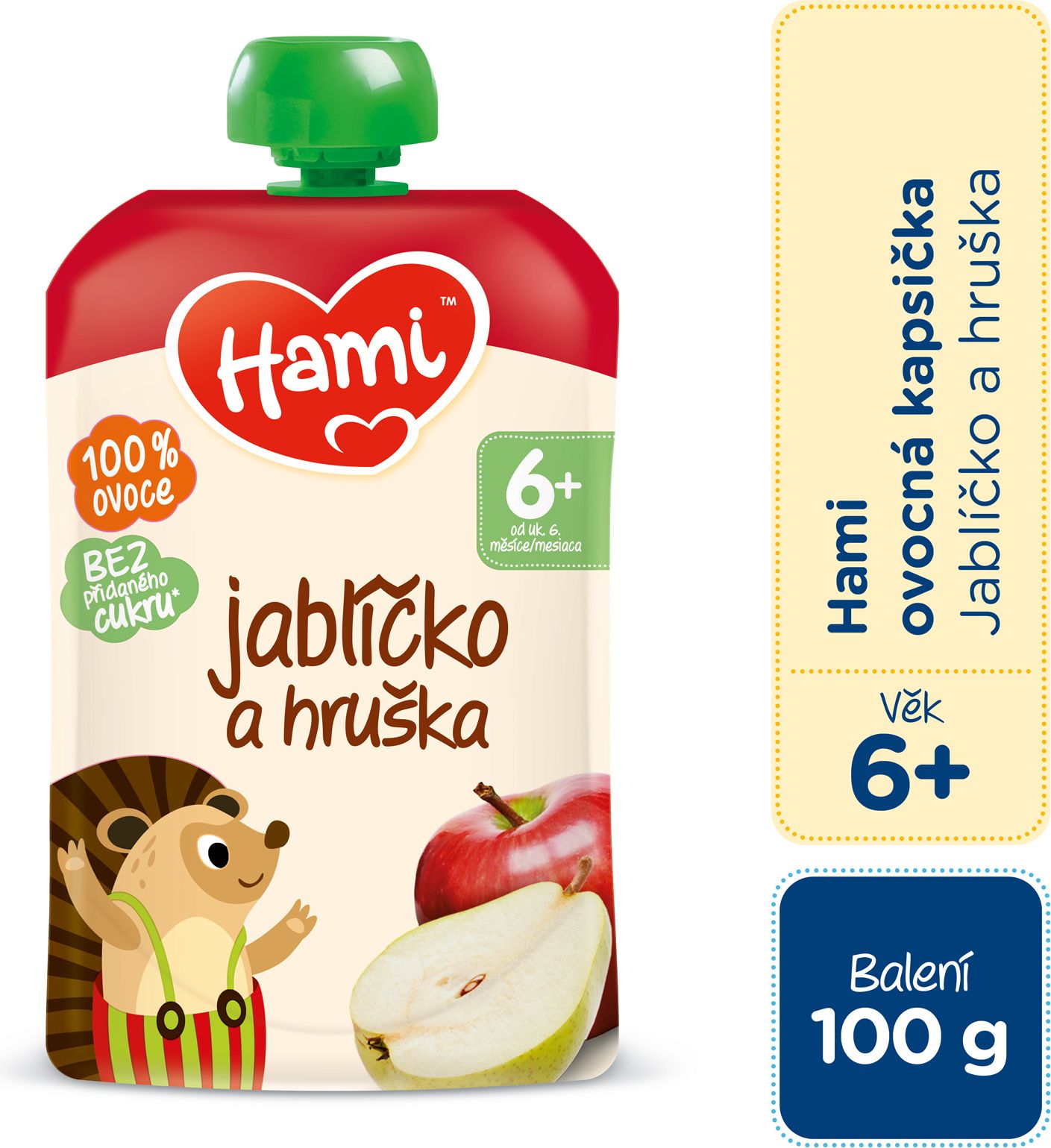 HAMI Kapsička ovocná Jablíčko a hruška 100 g, 6+ - obrázek 1