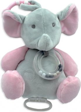 Tulilo Závěsná plyšová hračka s chrastítkem Sloník 18 cm - šedá/růžová - obrázek 1