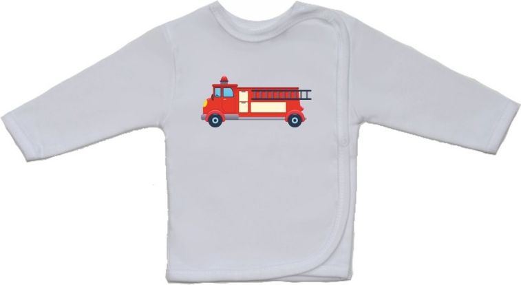 Kojenecká košilka Gama bílá s velkým obrázkem hasičského auta velikost 52 - obrázek 1