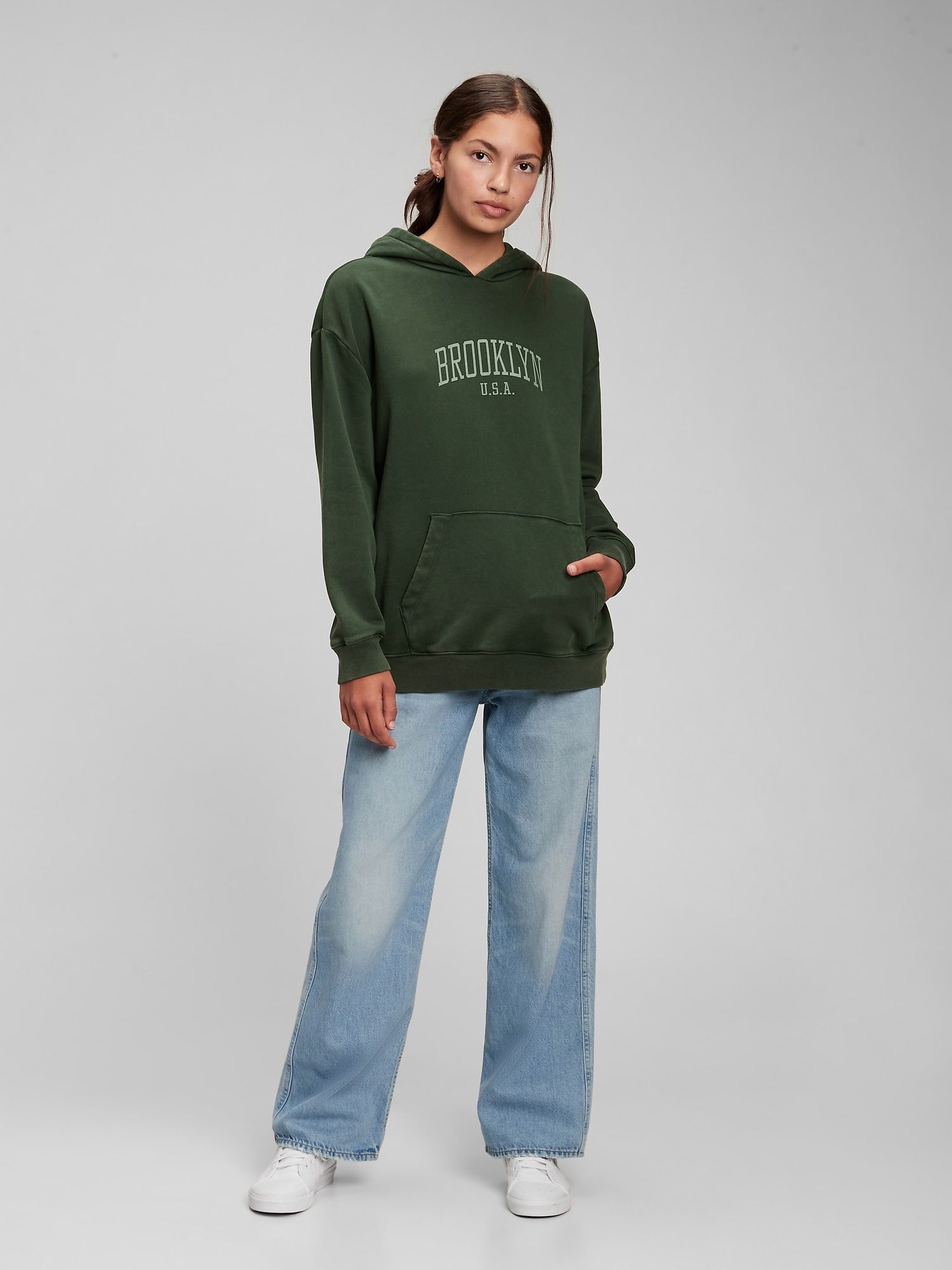 Dívky - Mikina teen Brooklyn oversized Zelená - 128 - obrázek 1