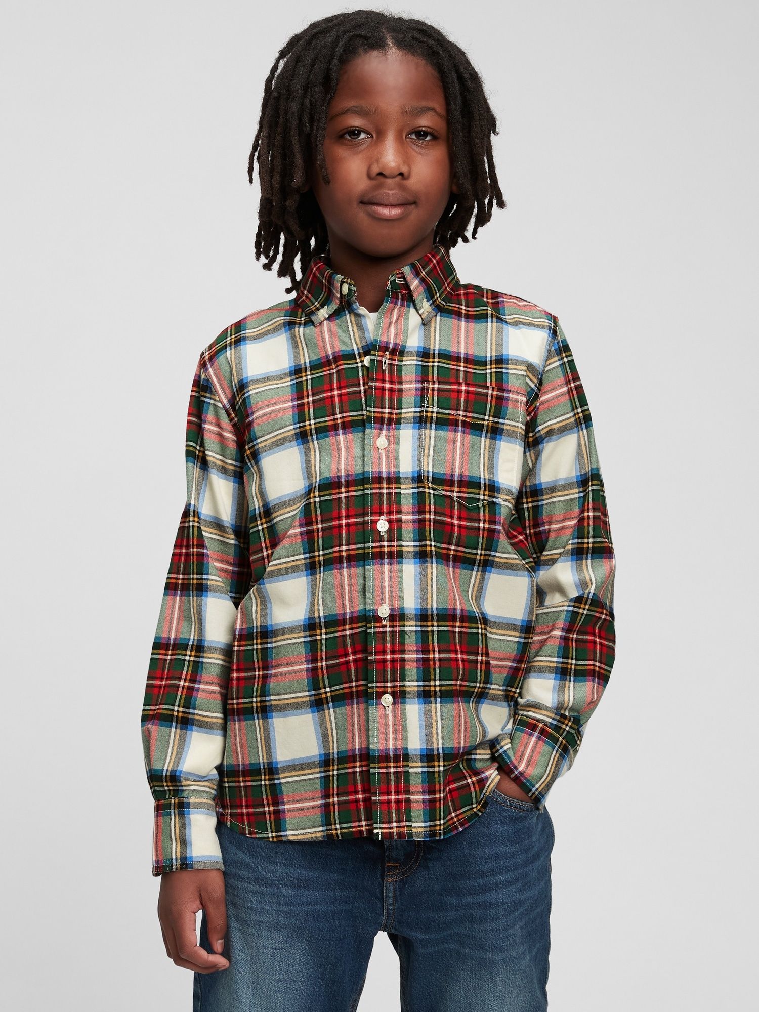 Chlapci - Dětská košile plaid oxford Červená - 98-110 - obrázek 1