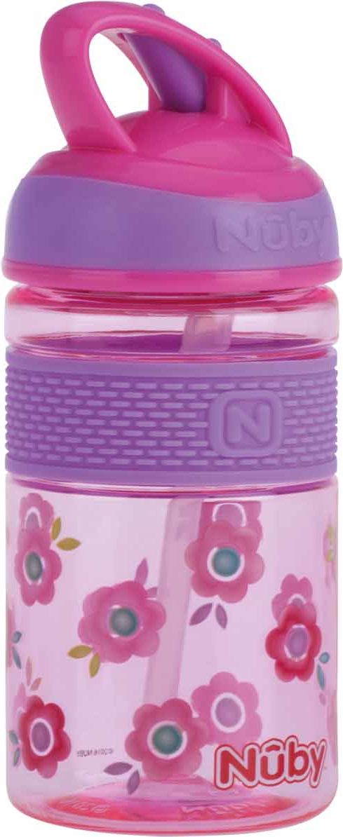 NUBY Láhev sportovní 2v1 s tvrdým sklápěcím brčkem, 360 ml, růžová, 3+ - obrázek 1