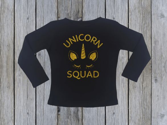 KIDSBEE Dívčí bavlněné tričko Unicorn Squad - černé, vel. 104 - obrázek 1