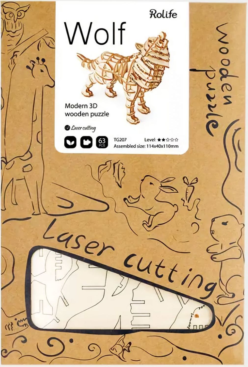 RoboTime dřevěné 3D puzzle Vlk - obrázek 2