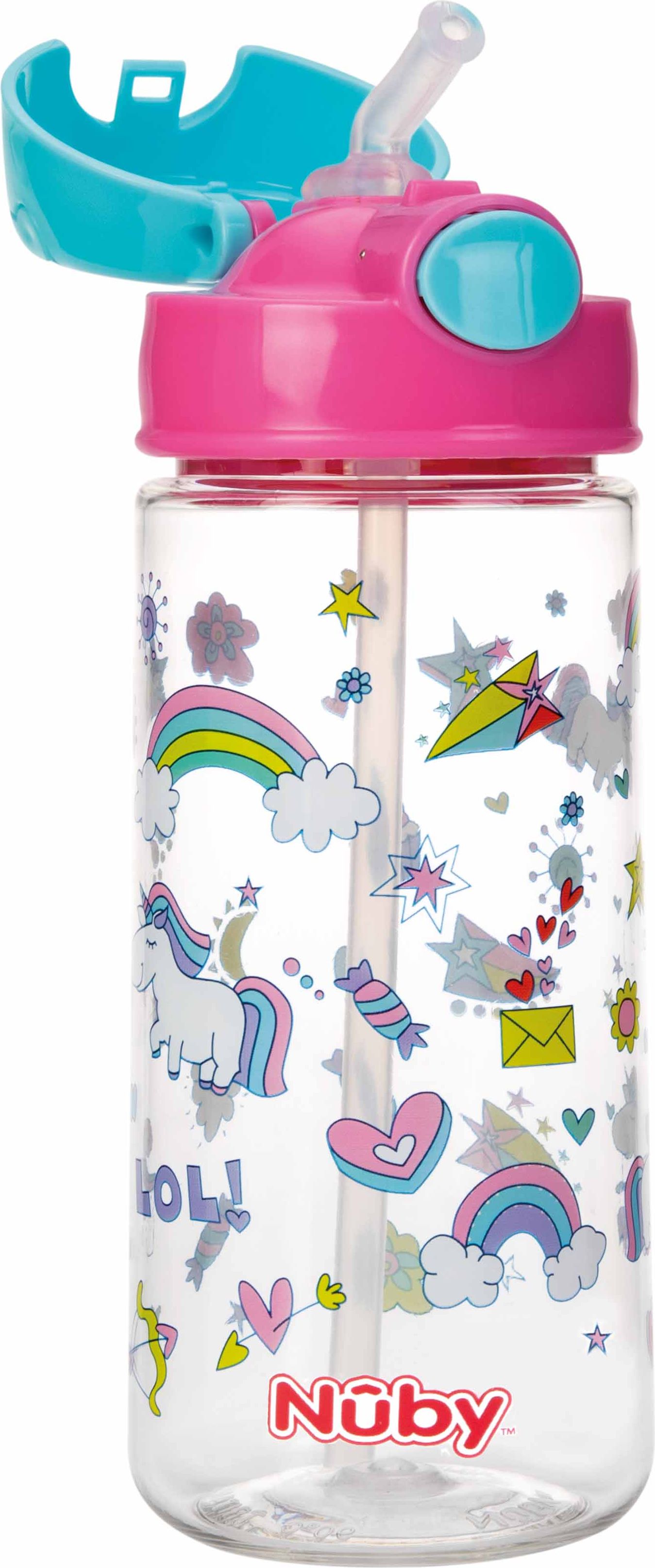 NUBY Láhev sportovní netekoucí s brčkem 530 ml, růžová, 4+ - obrázek 1