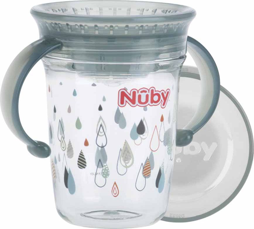 NUBY Hrnek Tritan netekoucí 360° s držadly, 6 m+ světle šedý - obrázek 1