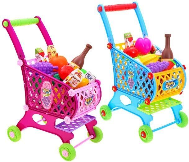 Dětský nákupní vozík s potravinami - modrá - obrázek 1
