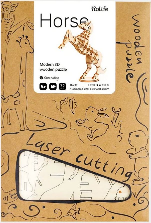 RoboTime dřevěné 3D puzzle Kůň - obrázek 2