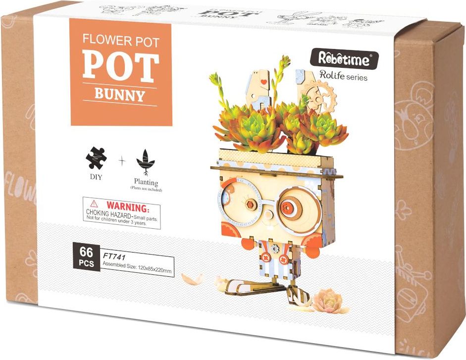 RoboTime dřevěné 3D puzzle Květináč králíček - obrázek 4