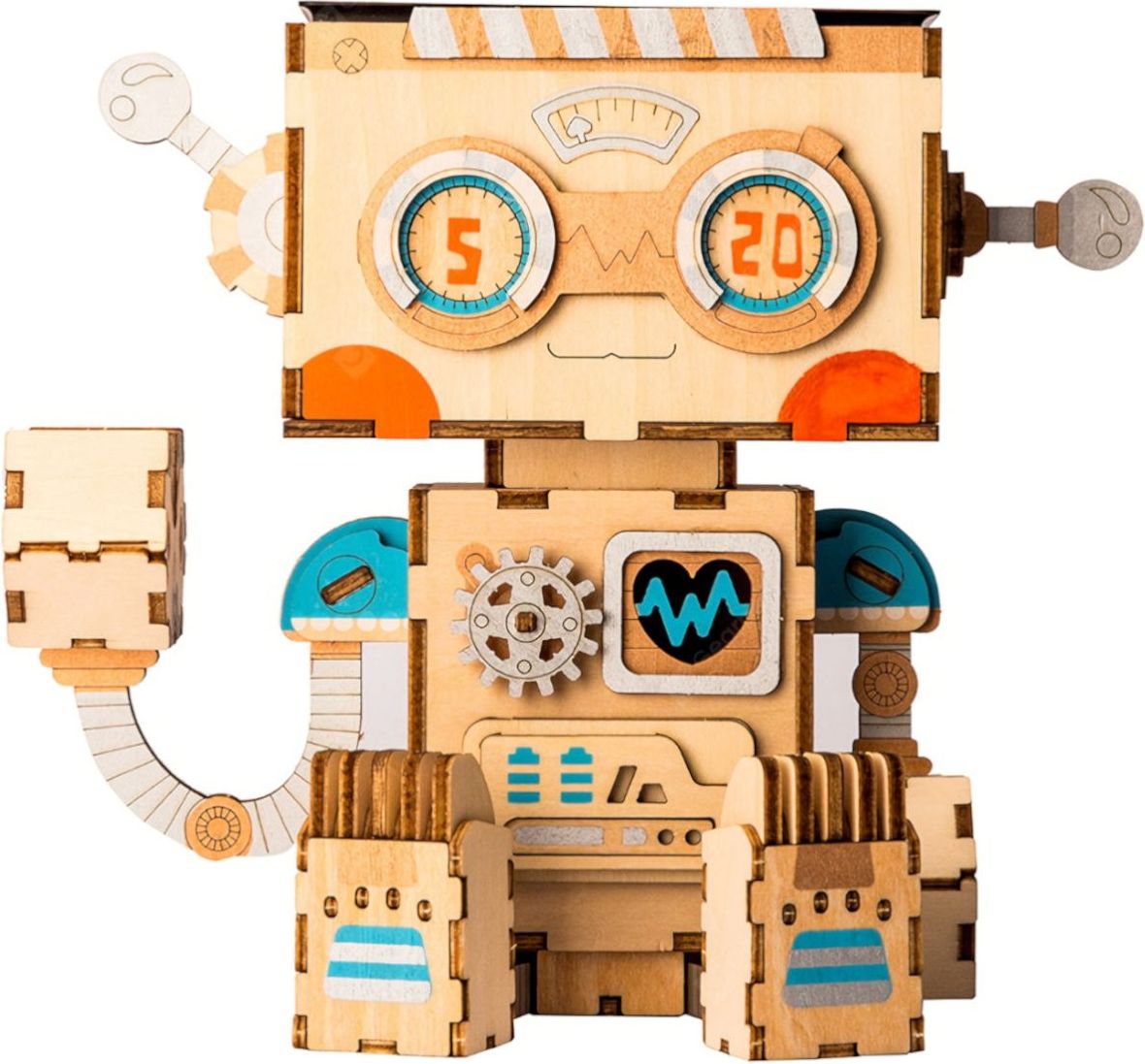 RoboTime dřevěné 3D puzzle Květináč robůtek - obrázek 1