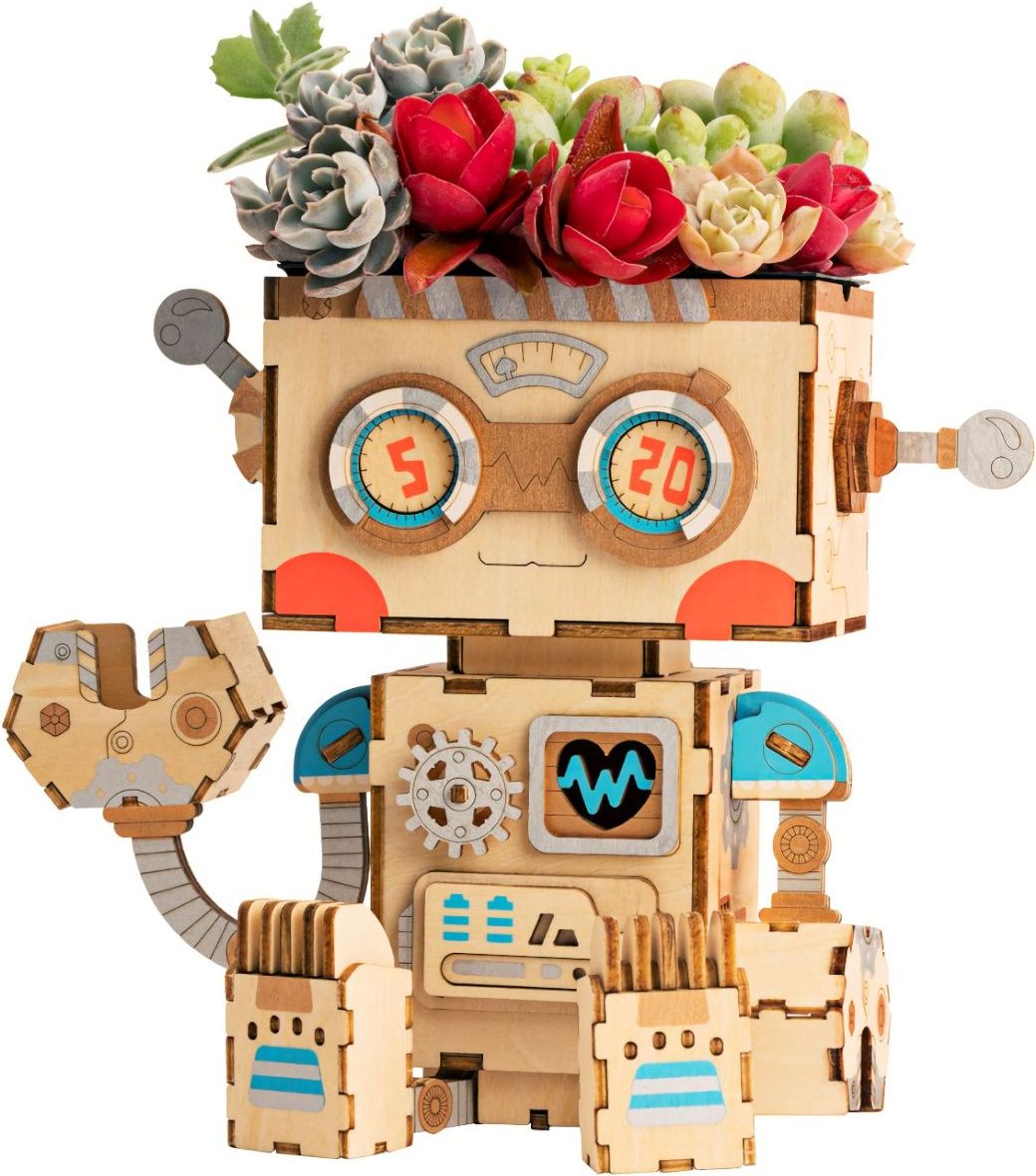 RoboTime dřevěné 3D puzzle Květináč robůtek - obrázek 3